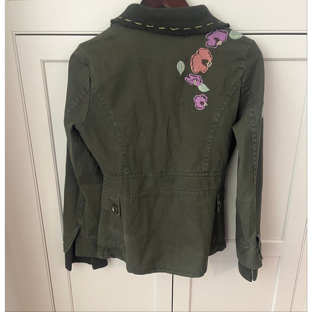 Sugar lips Olive Green Embroidered Blazer Jacket Floral Sequin Y2K Boho Sz S - Picture 3 of 6